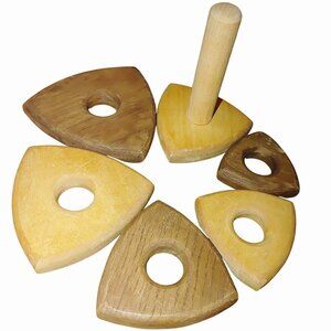 Wooden Stacking Rings Toy In Natural Dark Brown Tones Triangular Shapes Holes